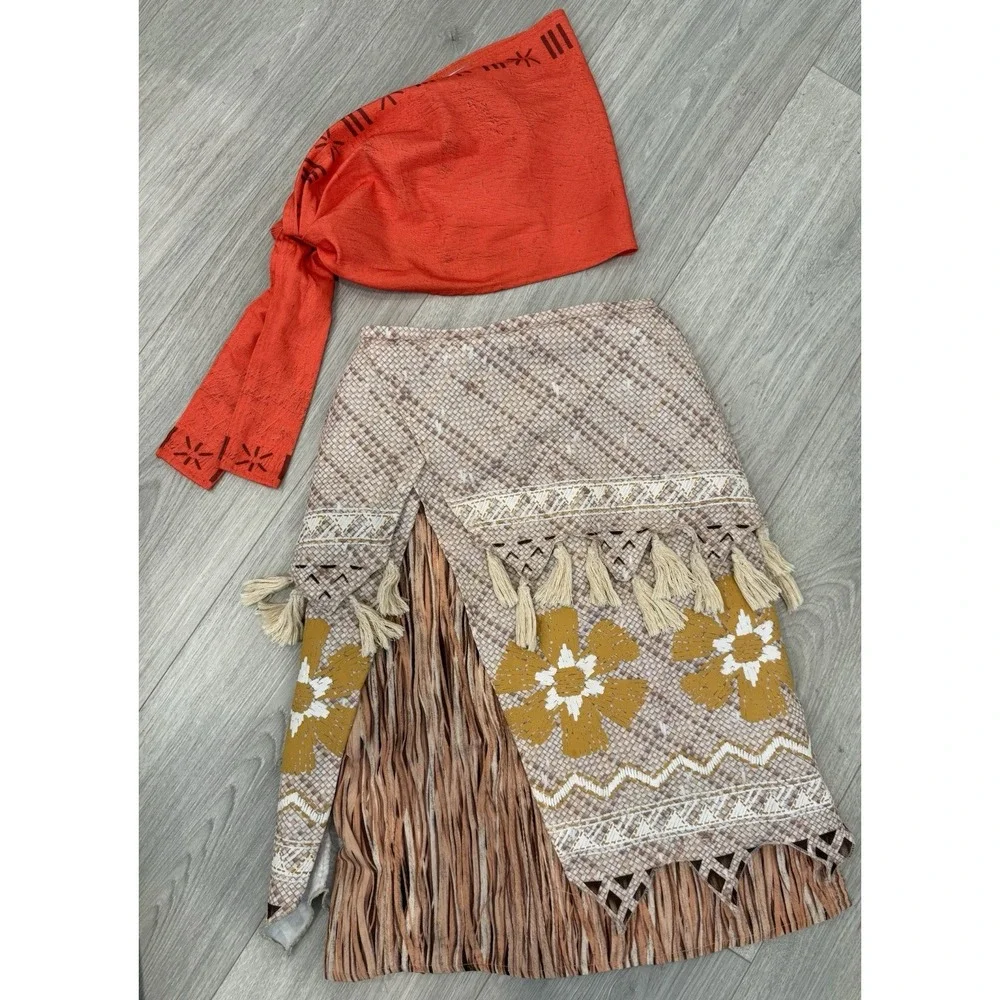 Disney Parks Moana Girls Costume Dress Kids Fringe Play Dress Up Size 7/8